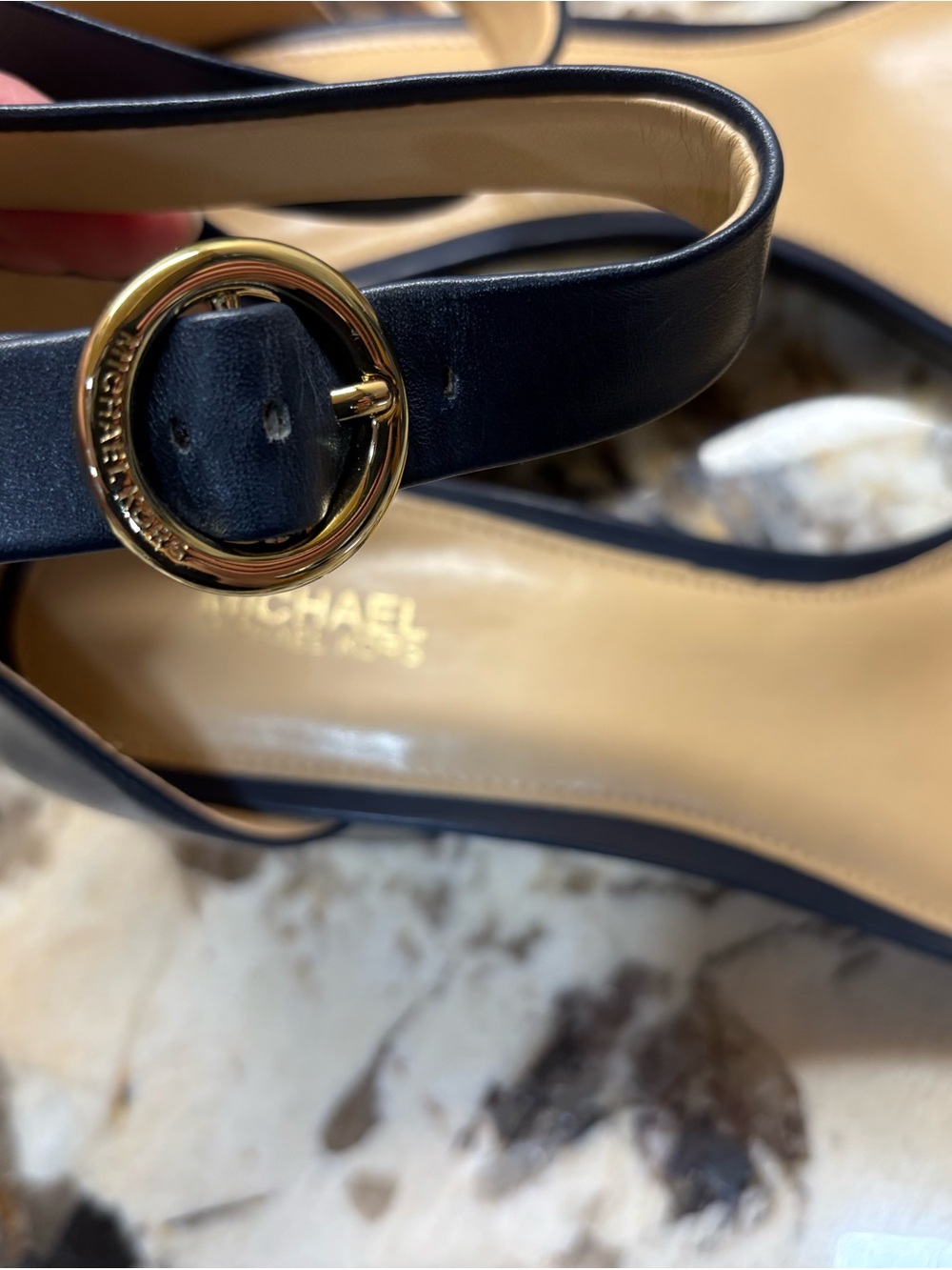 Michael Kors Navy Blue Ankle-Strap Block Heel Sandals - Picture 11 of 15